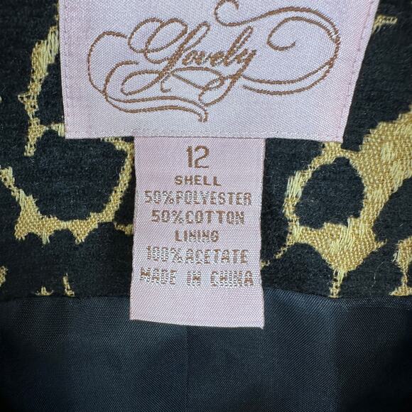Lovely Jacket Womens Size 12 Tan Black Polyester Blend Leopard Print Button Up - Picture 8 of 13